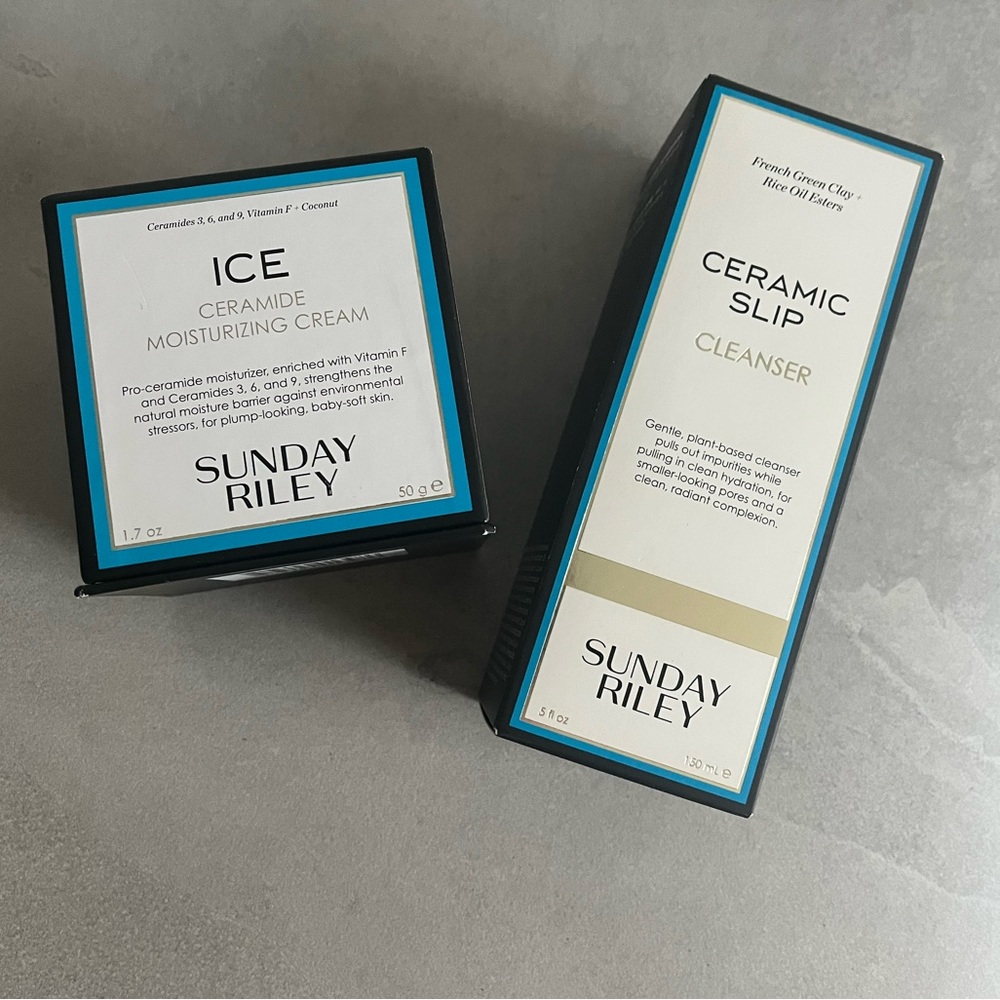 Bundle of Sunday Riley products — Ceramic Slip Cleanser and Ice Moisturizer
